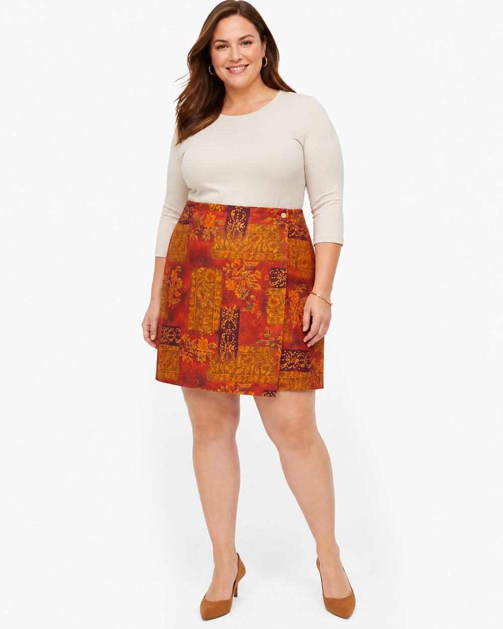 Talbots Silk and Linen Blend Multicolor Floral Print Wrap Skirt